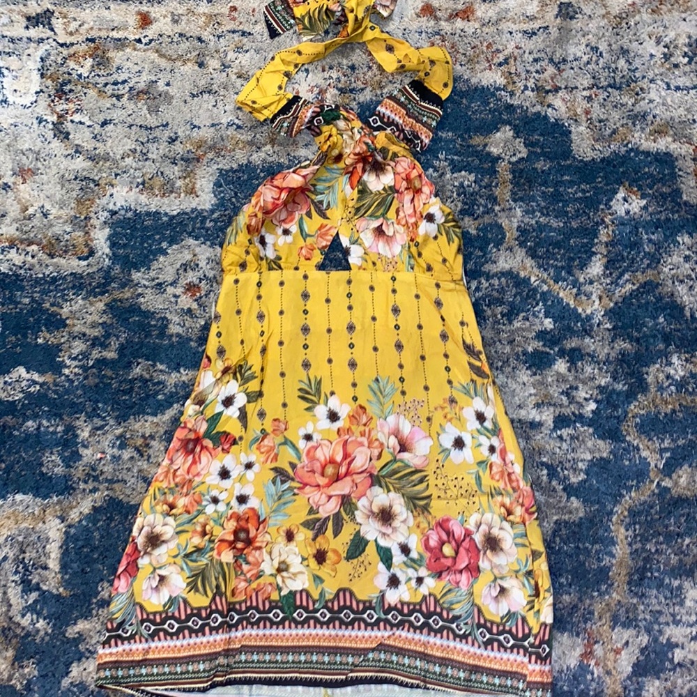Yellow Floral Halter Sundress